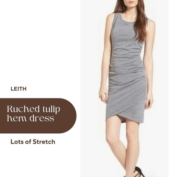 LEITH Ruched Gray Flattering Mini Tank Dress Summer - Picture 1 of 3